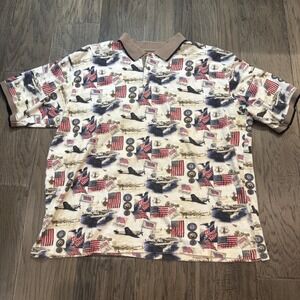 Cotton Traders Sport Polo Shirt‎ Mens Extra Large US Flags Airplanes Print